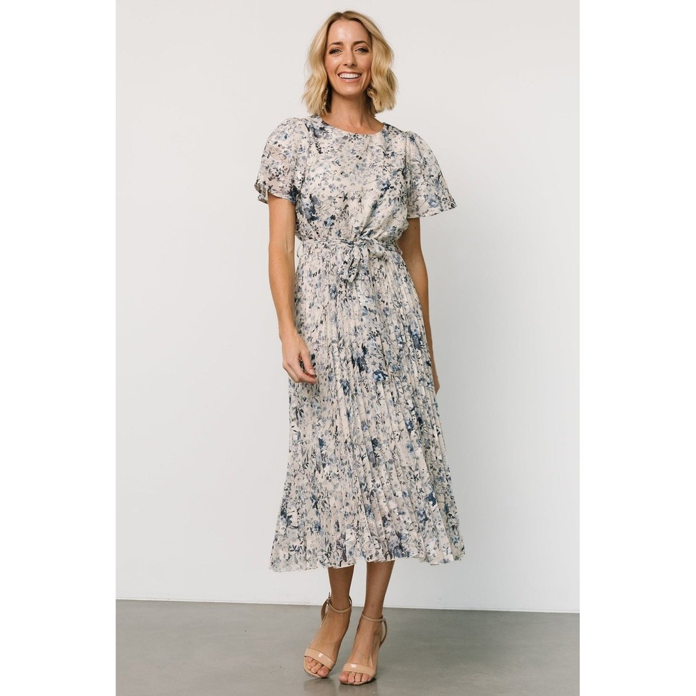 Baltic Born NWOT Alexandra‎ Pleated Dress Off White Blue Floral Midi XL